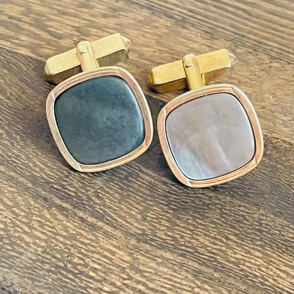 Vintage Swank Abalone Mother of Pearl MAP Shell Gold Tone Cuff Links